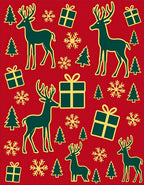Festive Red Deer Gift Tree Snowflakes Rug