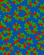 Blue Crimson Leaf Floral Wreath Runner Rug