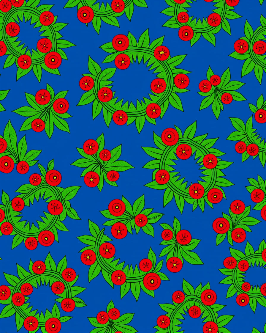 Blue Crimson Leaf Floral Wreath Runner Rug