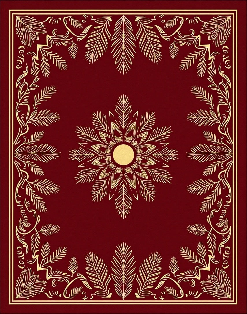 Crimson Gold Leaf Scrollwork Center Medallion Rug