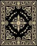 Black Gold Ornate Floral Border Rug