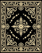 Black Gold Ornate Floral Border Rug