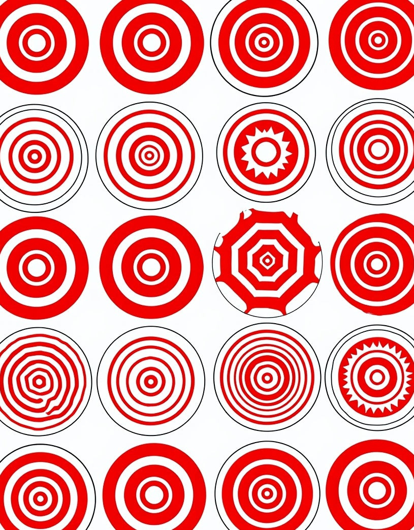 Red White Concentric Circles Collage Rug