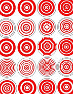 Red White Concentric Circles Collage Rug