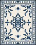 Dark Blue Floral Medallion Cream Rug