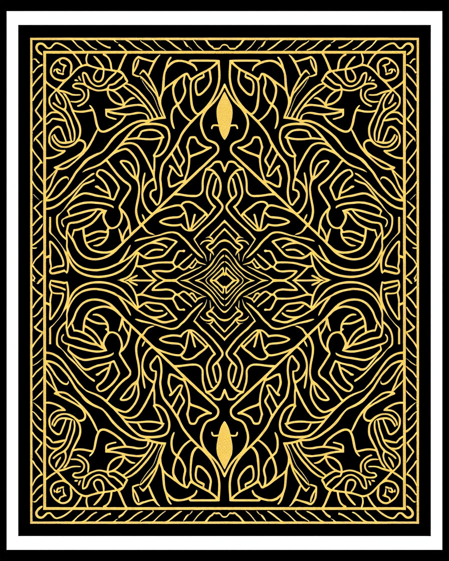 Ornate Gold and Black Mandala Rug