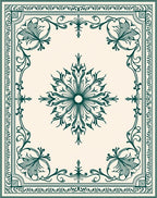 Dark Green Ornate Floral Medallion Rug