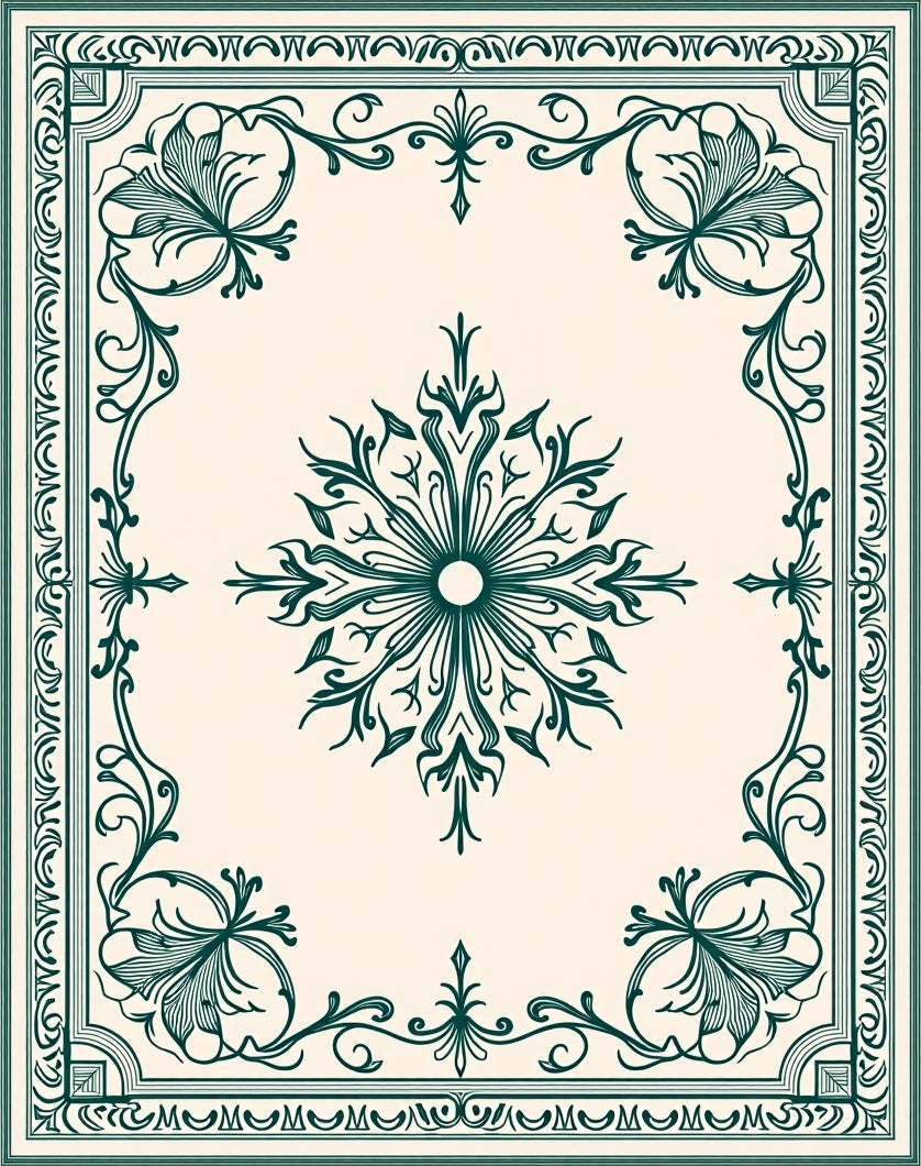 Dark Green Ornate Floral Medallion Rug