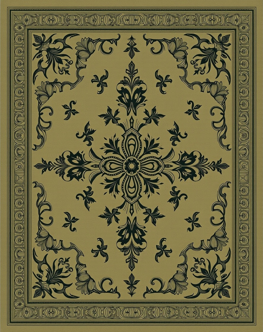 Antique Gold Floral Medallion Border Rug