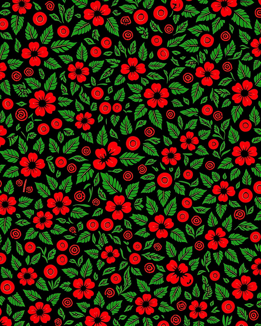 Black Red Floral Berry Garland Rug