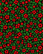 Black Red Floral Berry Garland Rug