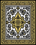Gold Black Elaborate Floral Diamond Rug