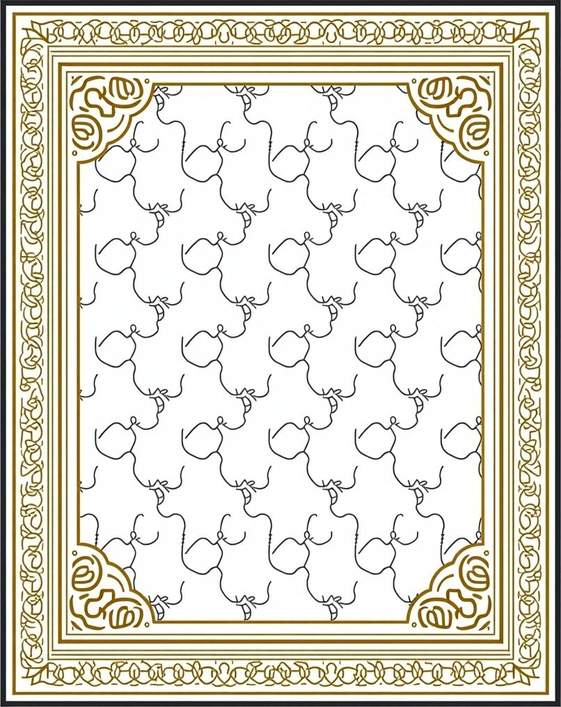 Modern Gold Abstract Face Repeat Rug