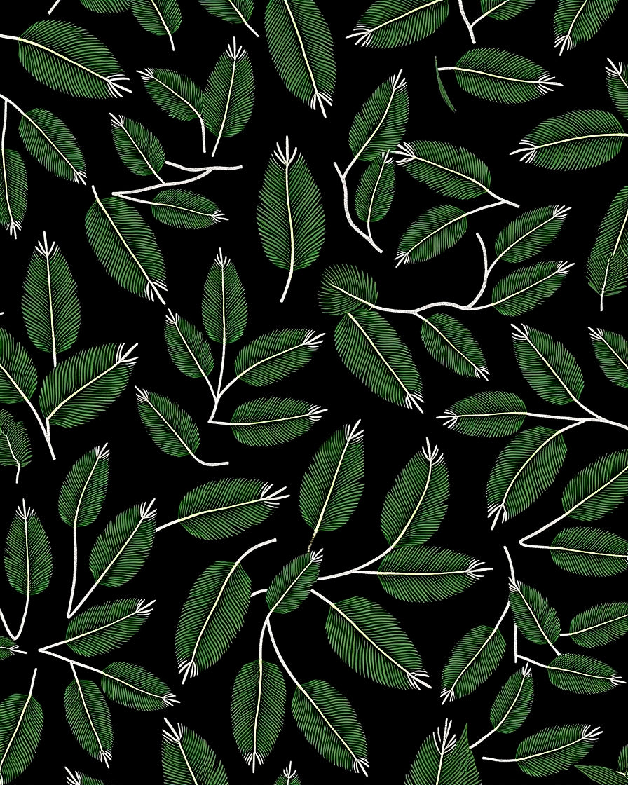 Green Leaf Branch Line Art Rug