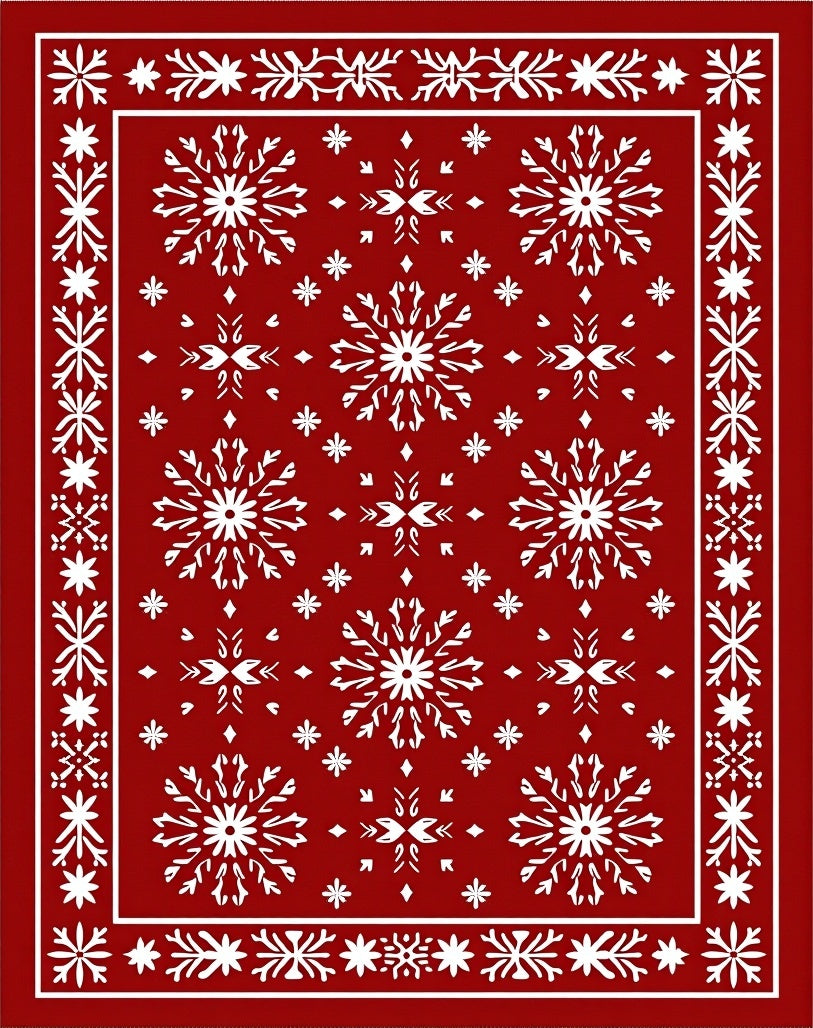 Crimson Snowflake Border Medallion Rug