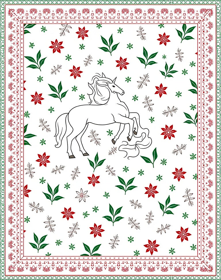Enchanting White Unicorn Floral Garden Rug