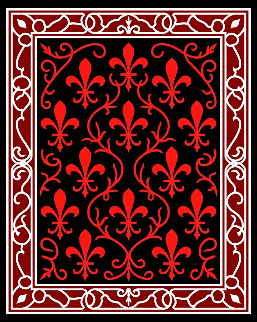 Crimson Fleur De Lis Swirl Border Rug