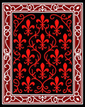 Crimson Fleur De Lis Swirl Border Rug