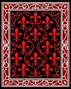 Crimson Fleur De Lis Swirl Border Rug