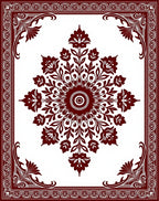 Deep Red Floral Medallion Frame Rug