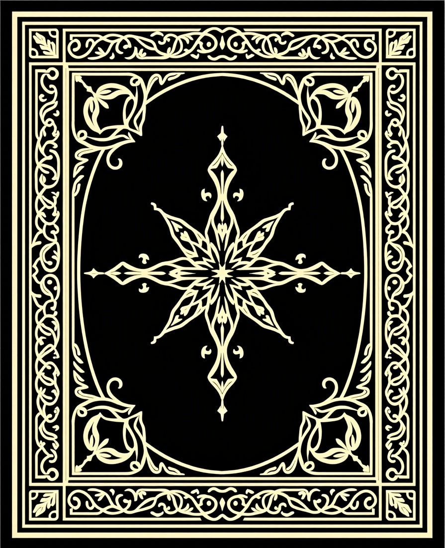 Elegant Ivory Black Floral Medallion Rug