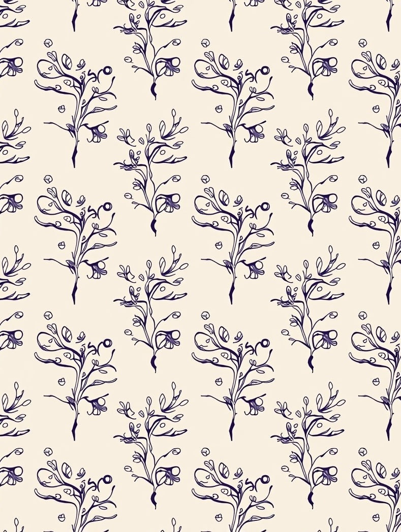Deep Indigo Folk Floral Branches Rug