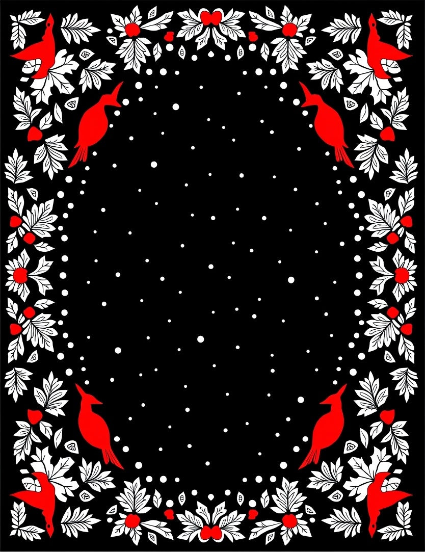 Crimson Cardinal Foliage Snowfall Border Rug