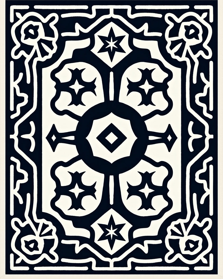 Dark Ivory Abstract Medallion Symmetry Rug