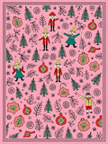 Pink Whimsical Christmas Characters and Trees Rug