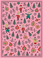 Pink Whimsical Christmas Characters and Trees Rug