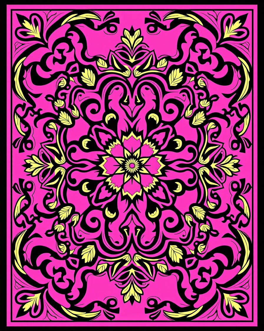 Vibrant Pink Ornate Floral Medallion Rug