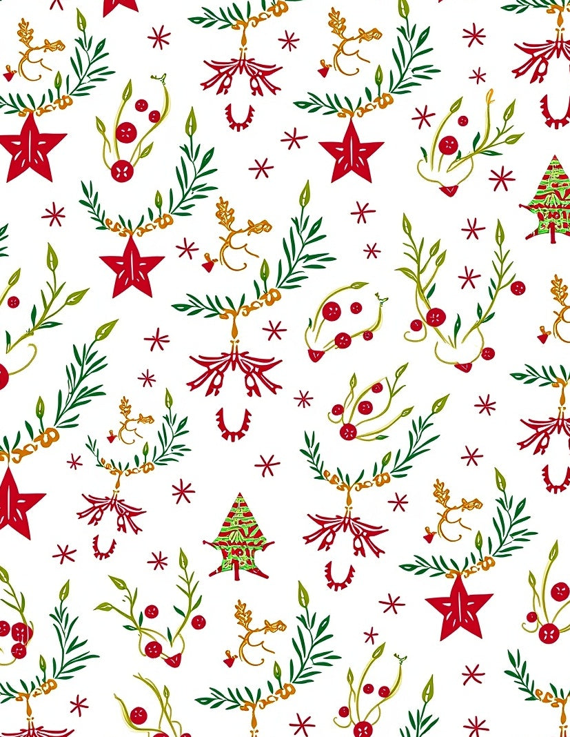Whimsical Red Green Star Christmas Tree Rug