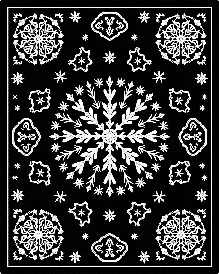 Black White Snowflake Starburst Medallion Rug