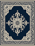 Deep Blue Cream Ornate Medallion Rug