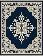 Deep Blue Cream Ornate Medallion Rug