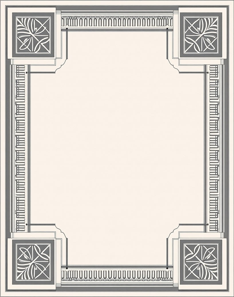 Gray Ivory Art Deco Floral Corner Rug