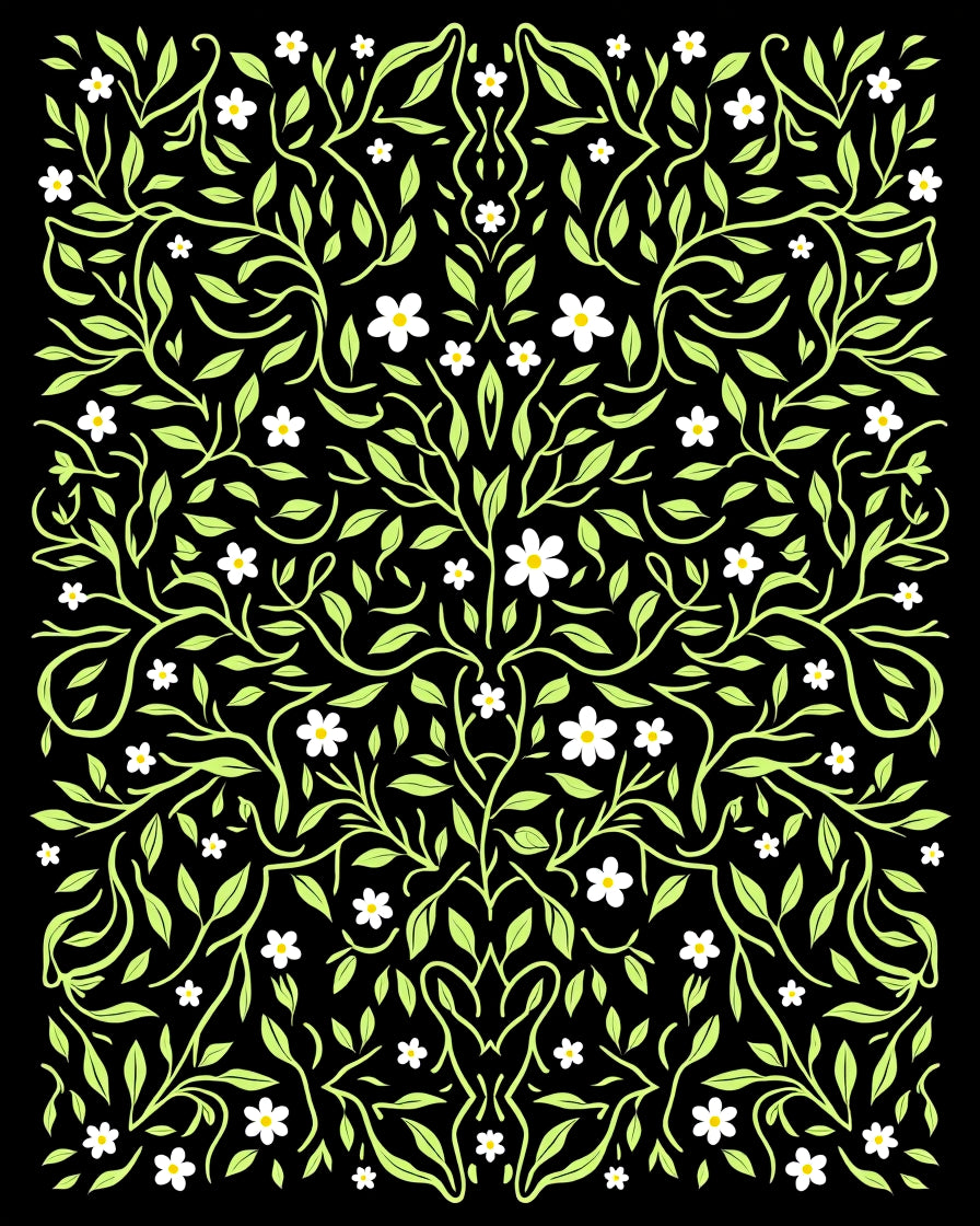 Whimsical White Daisy Vine Swirl Rug