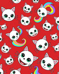 Whimsical White Cats Rainbow Tails Rug