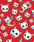 Whimsical White Cats Rainbow Tails Rug