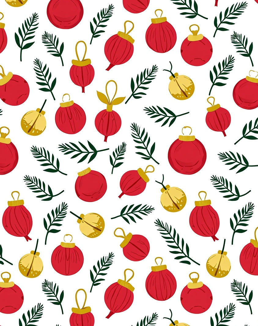 Red Gold Ornament Evergreen Branch Rug