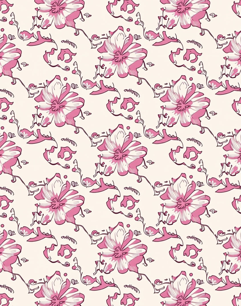 Pink Orchid Sketchy Floral Vine Rug