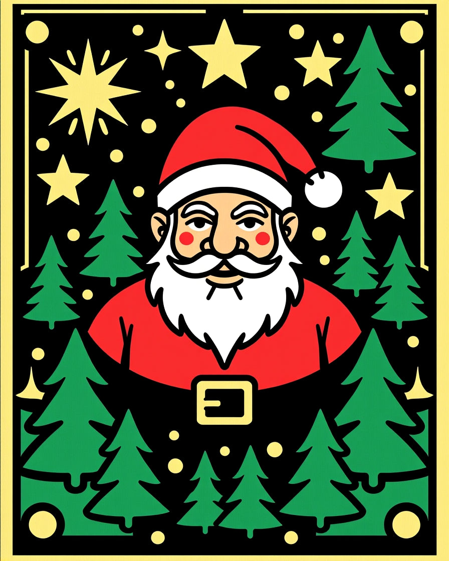 Retro Santa Festive Forest Stars Rug
