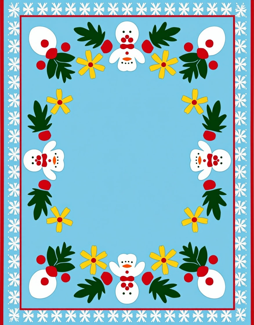 Light Blue Snowman Flower Border Rug