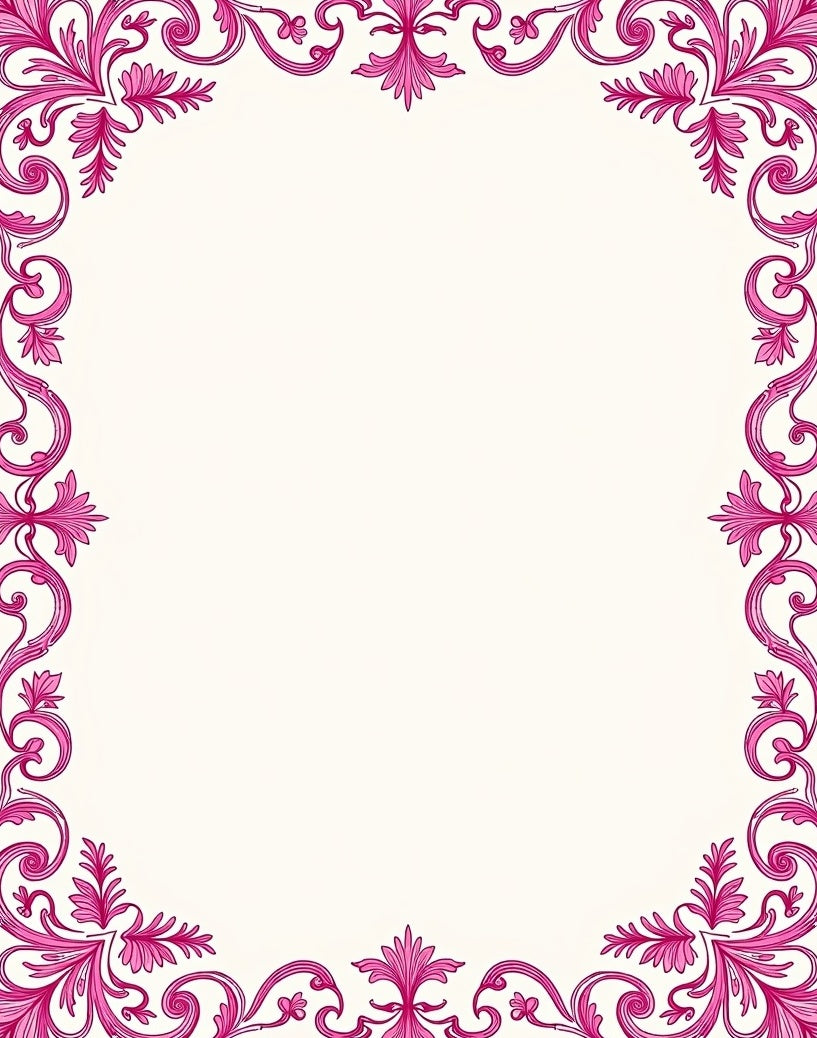Ornate Pink Floral Vine Border Rug