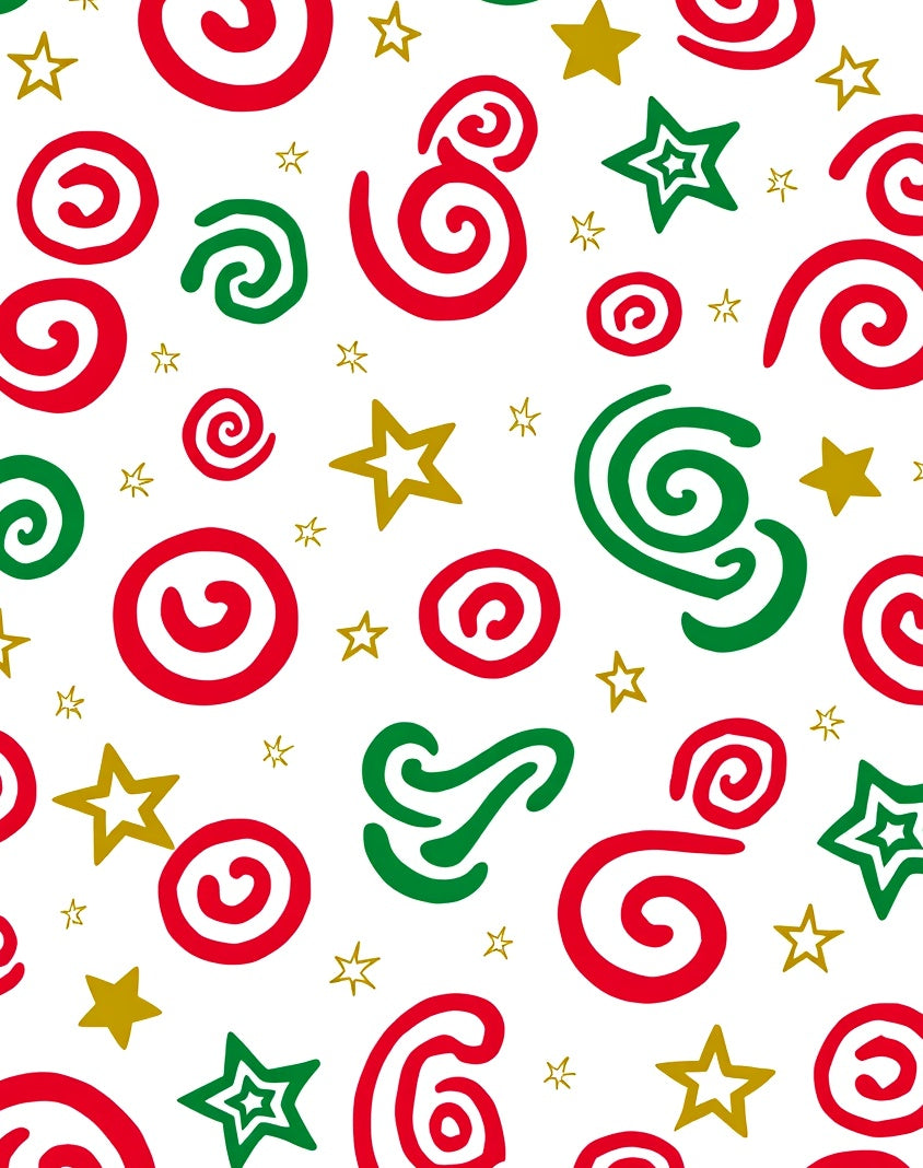 Festive Red Green Swirl Stars Rug