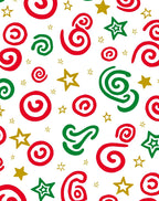 Festive Red Green Swirl Stars Rug