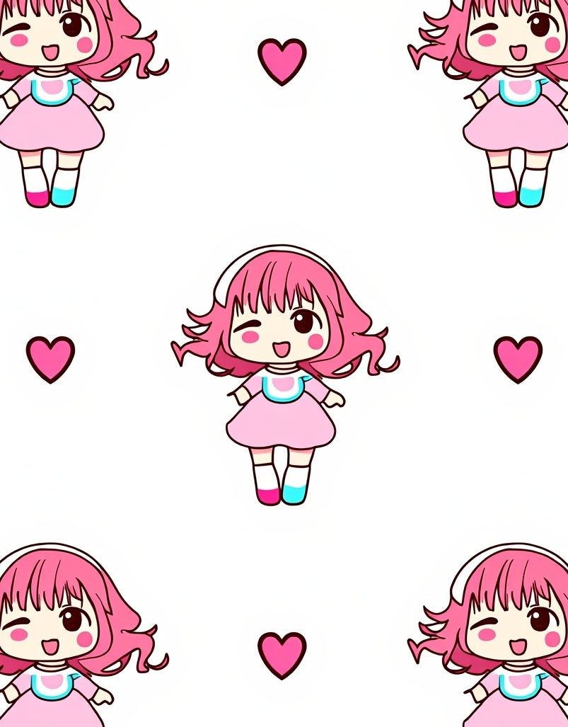 Cute Pink Chibi Hearts Repeat Rug