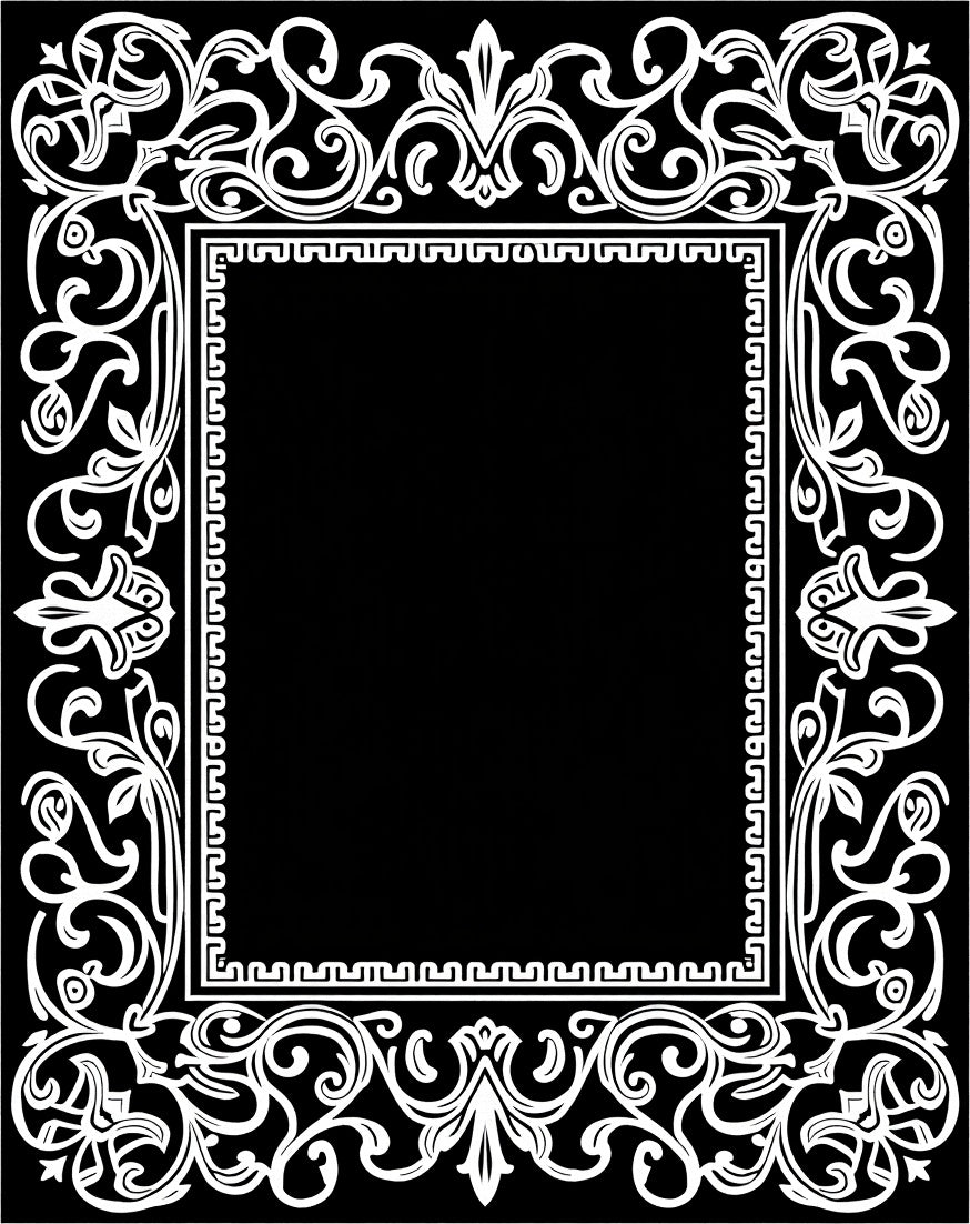 White Floral Scrollwork Border Rug