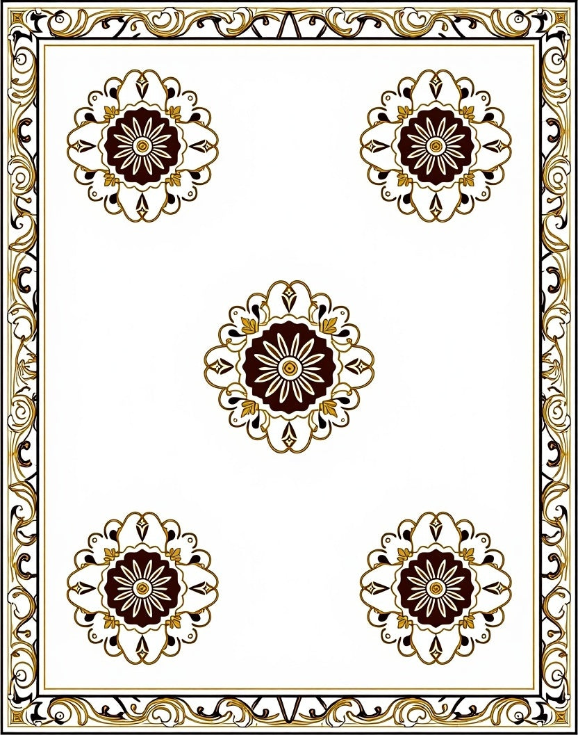 Elegant Brown Golden Floral Medallion Rug