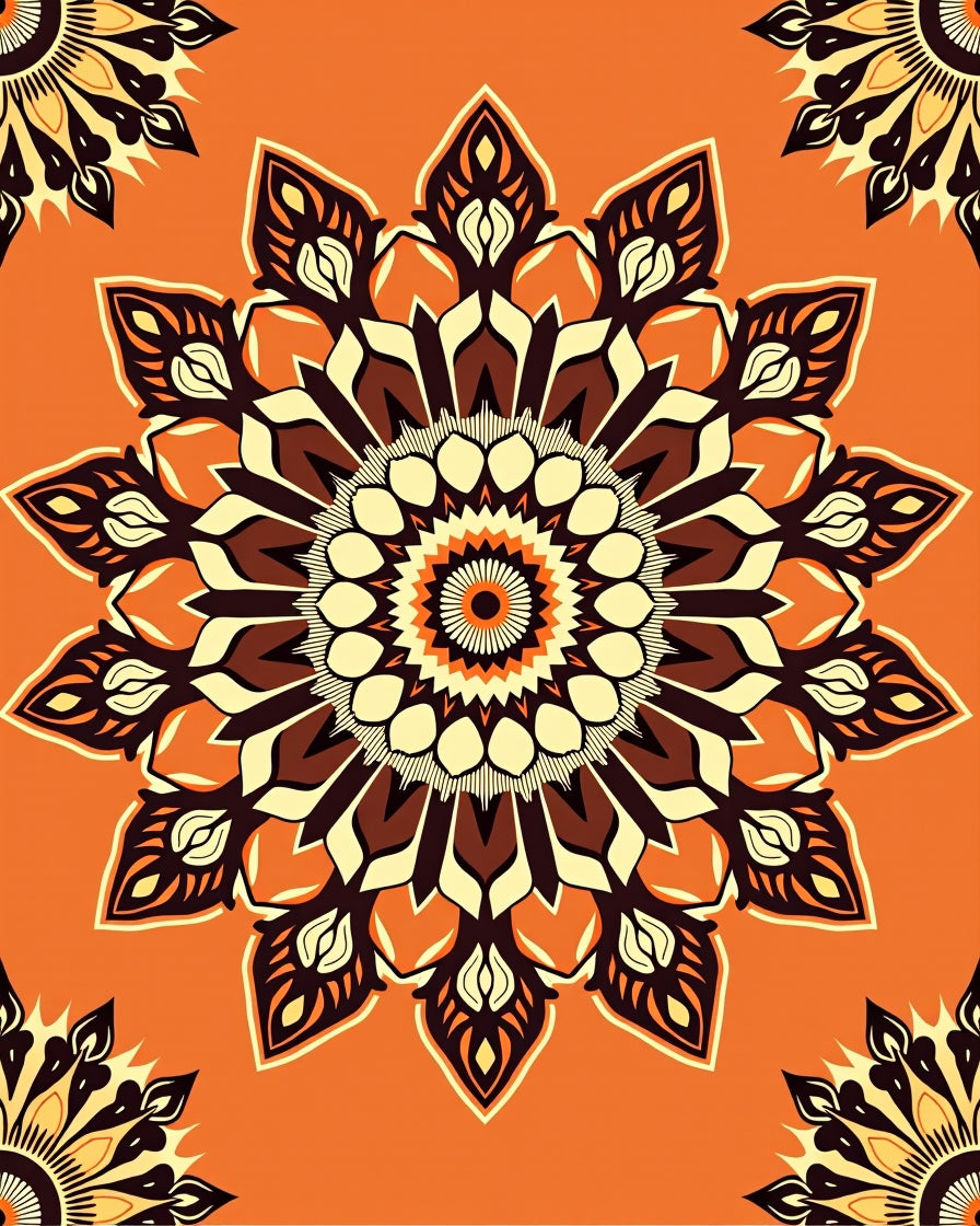 Orange Mandala Floral Medallion Rug